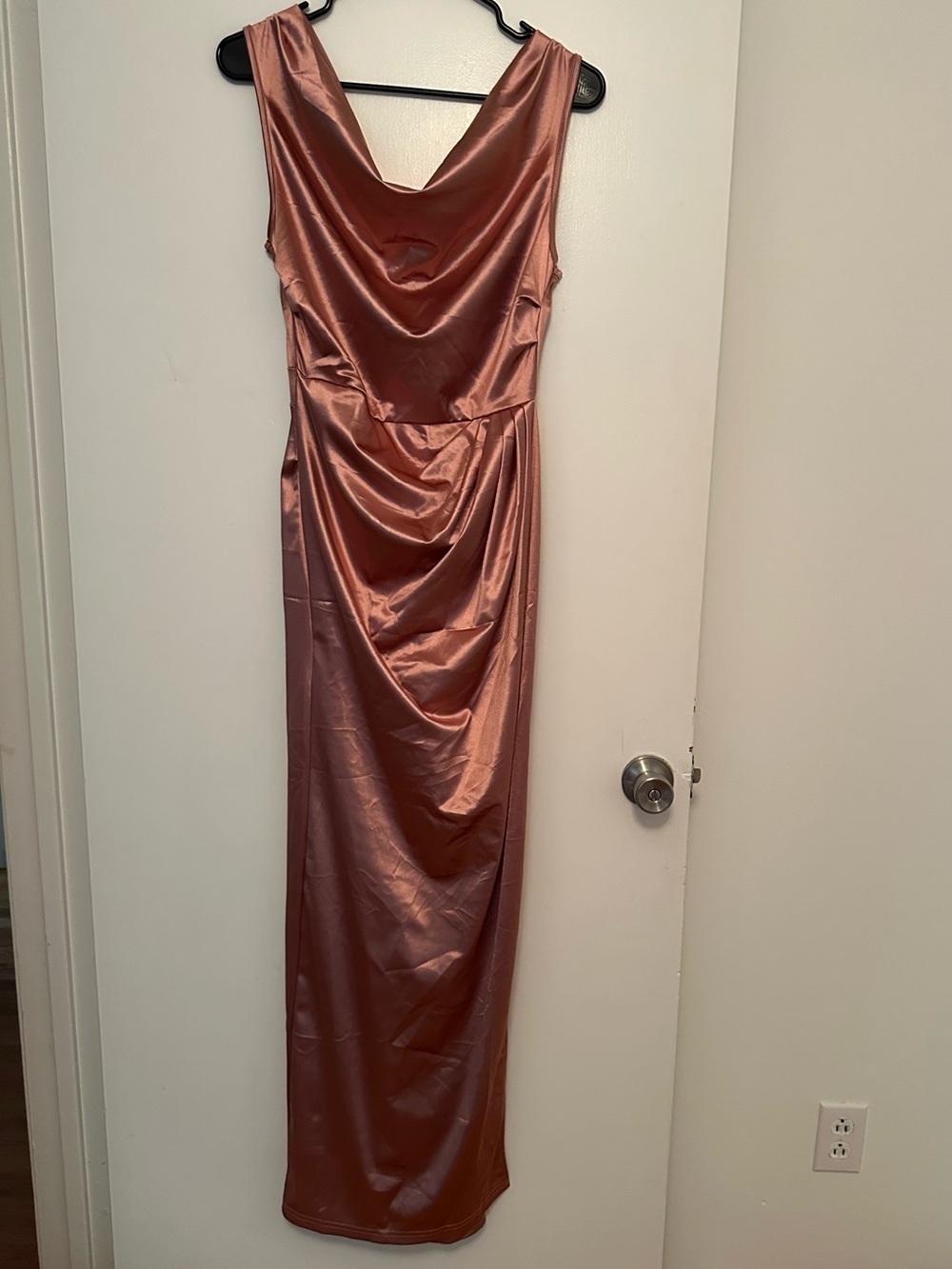 Satin Drape-Front Sleeveless Maxi Dress in Rose